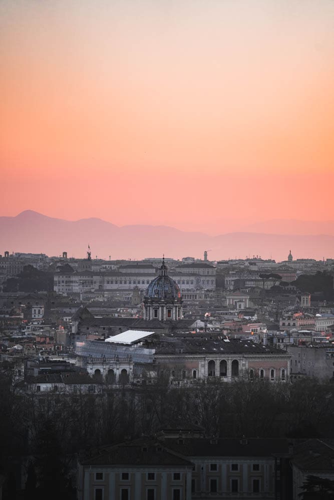 Belvedere Gianicolo leverde soleil, vue vatican, un week-end de 4 jours à Rome